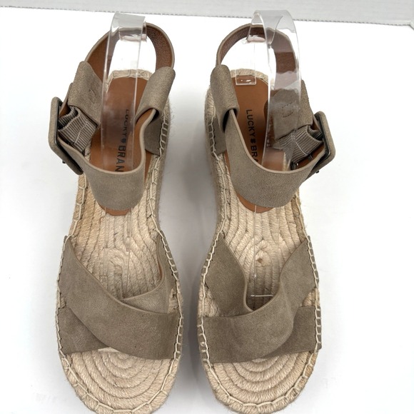 Lucky Brand Audrinah Women Size 9.5 Beige Espadrille Wedge Boho Festival Indie - Picture 2 of 9
